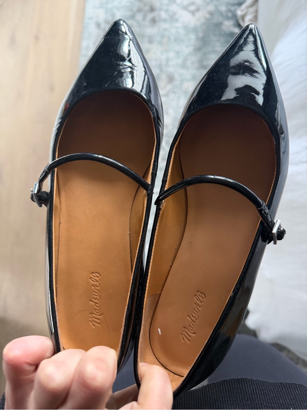 Madewell Black Patent Mary Jane Pointed Flats